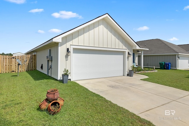 ranch-style home with a garage and a front yard