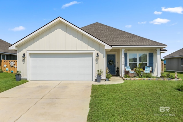 single story home with a front lawn and a garage