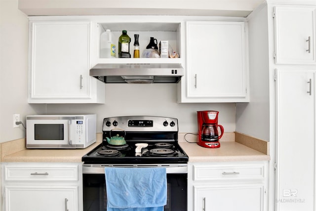 kitchen with white cabinetry and stainless steel range with electric cooktop