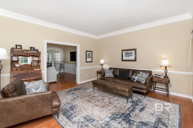 1509 Ridgeland Rd, Mobile, AL 36695 - living room featuring ornamental molding and wood finished floors