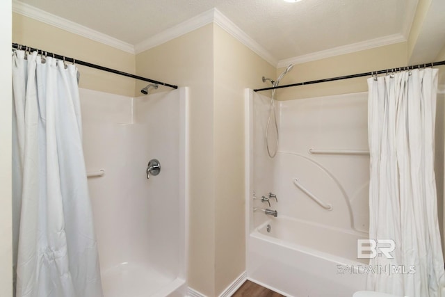 1509 Ridgeland Rd, Mobile, AL 36695 - bathroom with ornamental molding and shower / bathtub combination with curtain