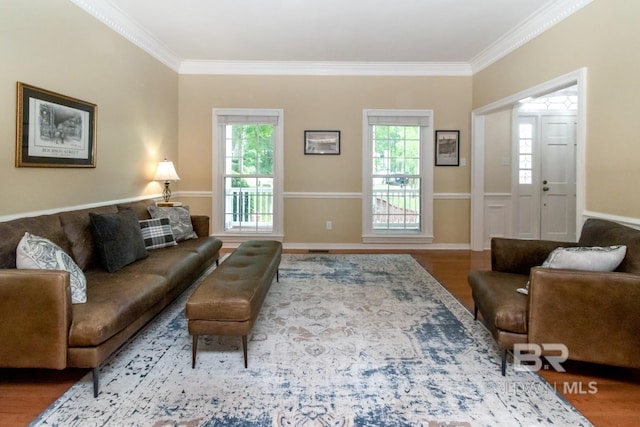 1509 Ridgeland Rd, Mobile, AL 36695 - living room with crown molding, plenty of natural light, and wood finished floors