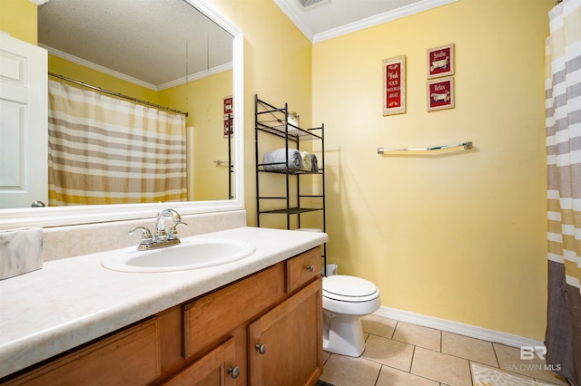 2856 W Saddlebrook Dr, Mobile, AL 36695 - full bathroom featuring crown molding, tile patterned floors, vanity, baseboards, and toilet
