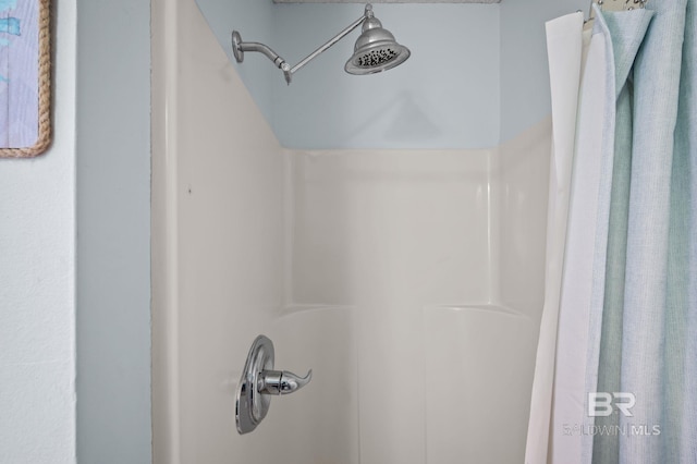 bathroom view of a shower with curtain