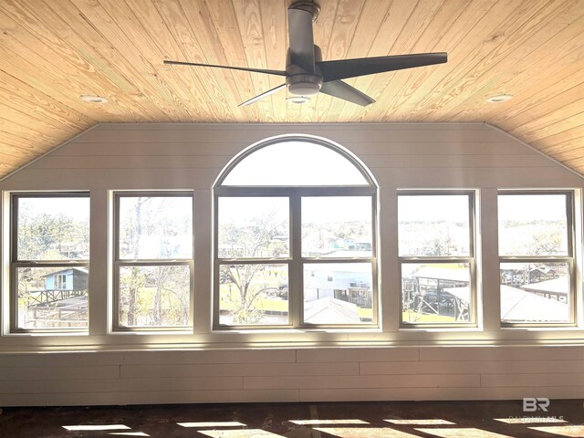 13897 Fish River Acres Cir, Foley, AL 36535 - additional living space featuring wood ceiling, vaulted ceiling, ceiling fan, and healthy amount of natural light