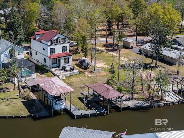 13897 Fish River Acres Cir, Foley, AL 36535 - dock featuring boat lift and a water view