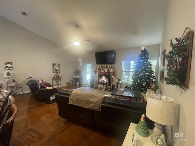 bedroom featuring hardwood / wood-style flooring and ceiling fan