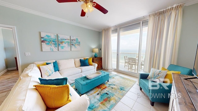 375 Beach Club Trl Unit A-1608, Gulf Shores, AL 36542 - tiled living room featuring ornamental molding and ceiling fan