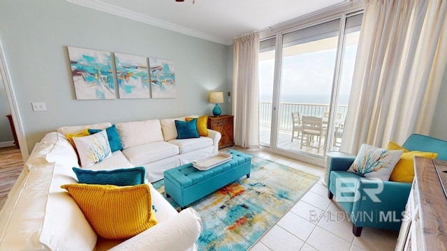 375 Beach Club Trl Unit A-1608, Gulf Shores, AL 36542 - tiled living area with crown molding, a wall of windows, and a water view