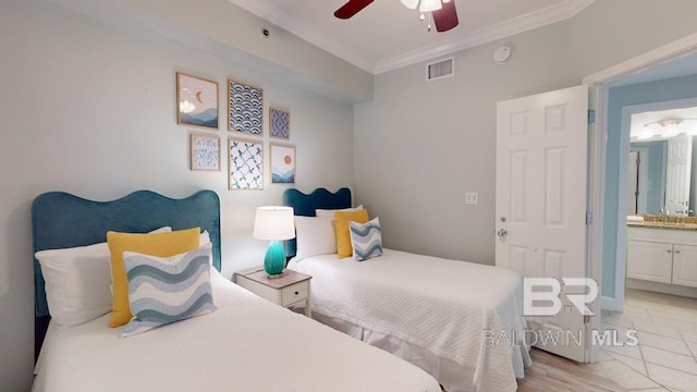 375 Beach Club Trl Unit A-1608, Gulf Shores, AL 36542 - bedroom featuring ornamental molding, ensuite bath, ceiling fan, and a sink