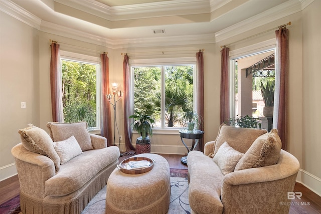 interior space with a tray ceiling