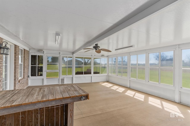17570 Driskell Rd, Loxley, AL 36551 - unfurnished sunroom featuring ceiling fan and beam ceiling