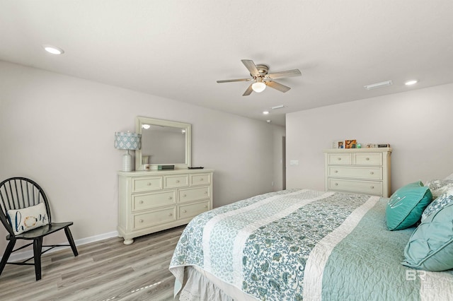 22310 Early Dawn Cir, Foley, AL 36535 - bedroom with light wood-style floors, recessed lighting, baseboards, and ceiling fan