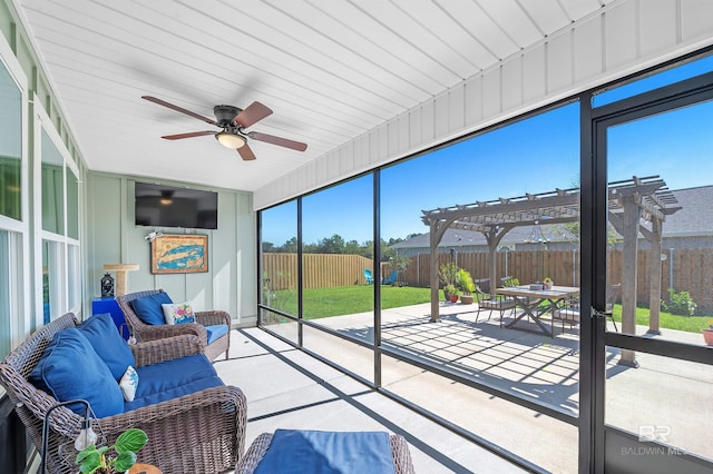 22310 Early Dawn Cir, Foley, AL 36535 - sunroom / solarium with an outdoor hangout area, outdoor dining area, and ceiling fan