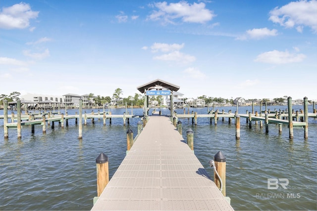 view of dock featuring a water view