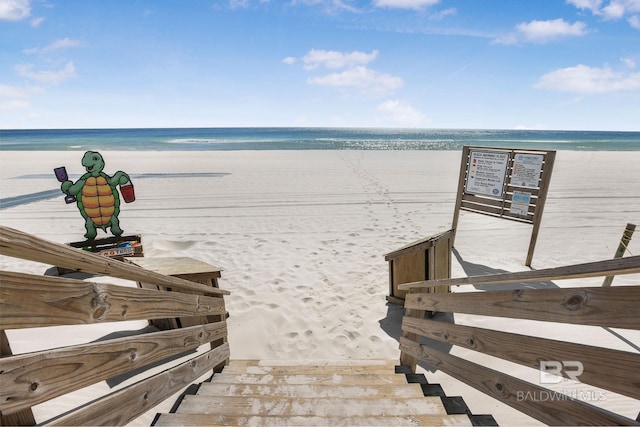 exterior space with a beach view