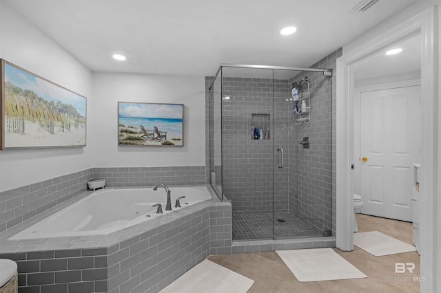 bathroom with plus walk in shower and toilet