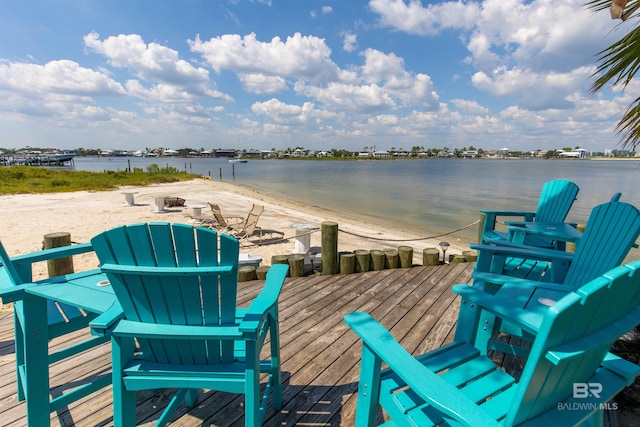 wooden deck with a water view