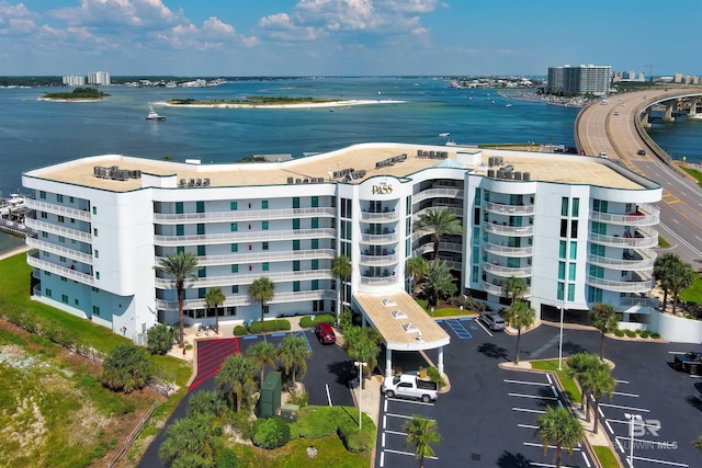 aerial view with a water view