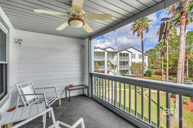 balcony with ceiling fan