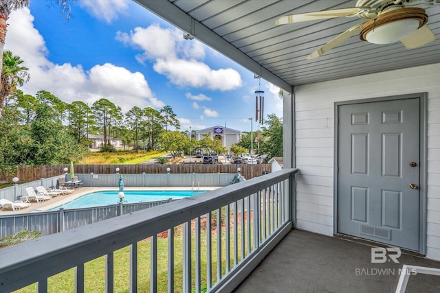 balcony with ceiling fan