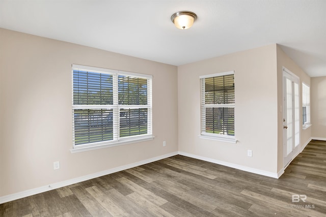 spare room featuring plenty of natural light and wood finished floors