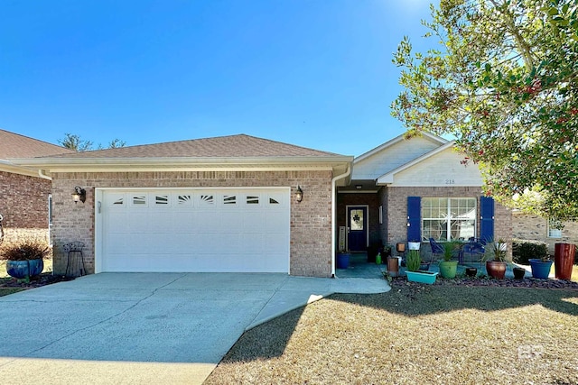 single story home with a garage