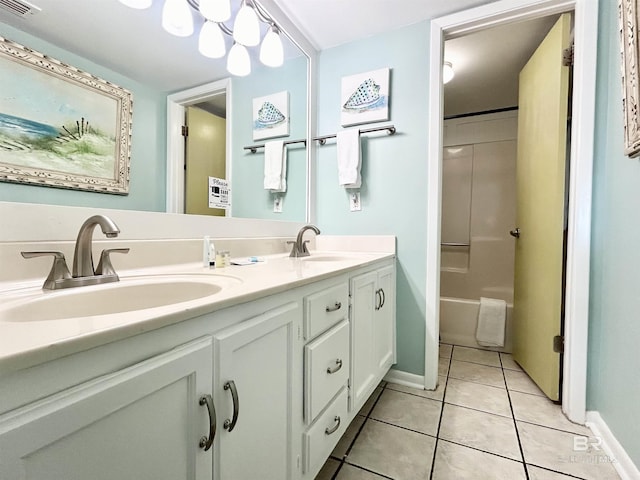 bathroom featuring double vanity, visible vents, a sink, and tile patterned floors