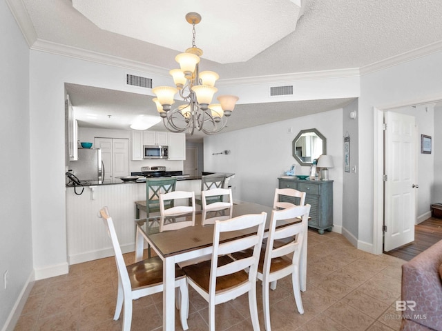 375 Beach Club Trl Unit A1710, Gulf Shores, AL 36542 - dining space with a chandelier, crown molding, light tile patterned flooring, and a textured ceiling