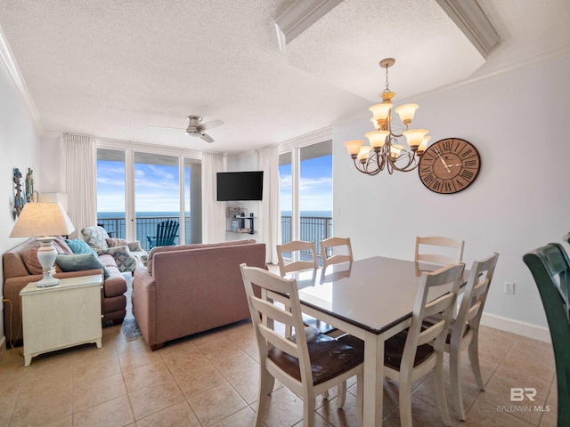 375 Beach Club Trl Unit A1710, Gulf Shores, AL 36542 - dining space featuring crown molding, a chandelier, healthy amount of natural light, a textured ceiling, and light tile patterned floors