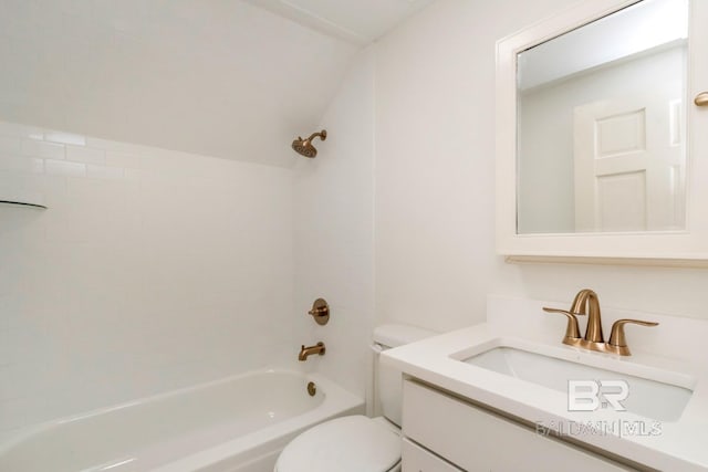 full bath featuring vanity, shower / tub combination, and toilet