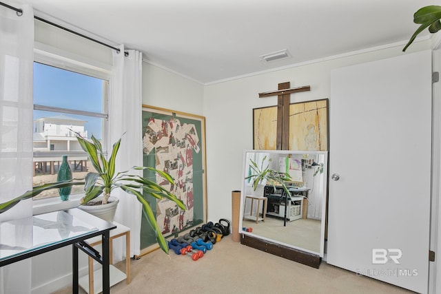 3425 Ponce De Leon Ct, Gulf Shores, AL 36542 - sitting room with ornamental molding, carpet flooring, and visible vents