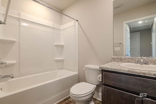 full bathroom with vanity, shower / bath combination, and toilet