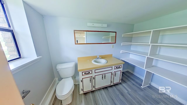 bathroom with vanity, hardwood / wood-style flooring, and toilet