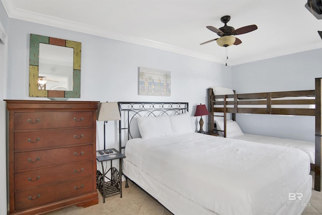 bedroom featuring crown molding and ceiling fan