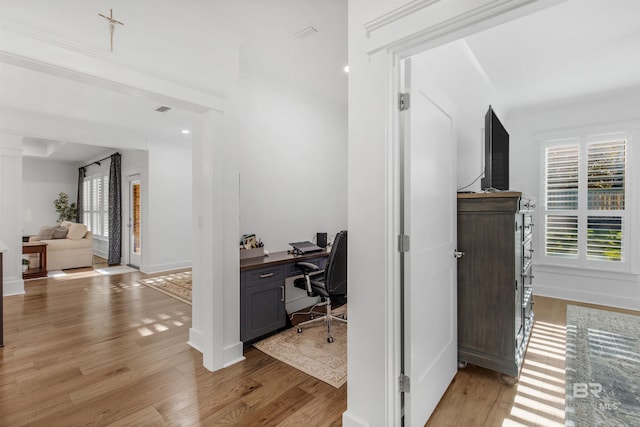 office space featuring light wood-type flooring