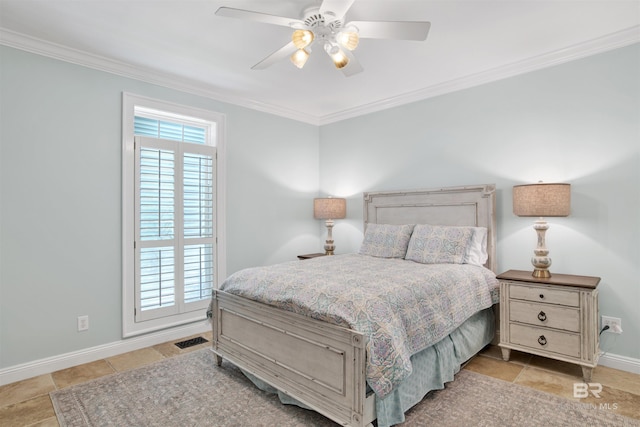 1219 Parasol Pl, Perdido Key, FL 32507 - bedroom with crown molding, baseboards, a ceiling fan, and light tile patterned flooring
