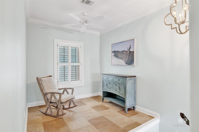 1219 Parasol Pl, Perdido Key, FL 32507 - sitting room with ornamental molding, baseboards, and ceiling fan