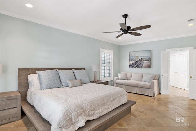1219 Parasol Pl, Perdido Key, FL 32507 - bedroom with ornamental molding, recessed lighting, ceiling fan, and baseboards