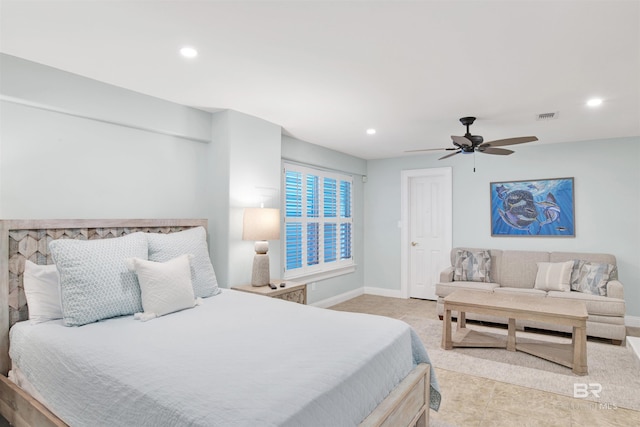 1219 Parasol Pl, Perdido Key, FL 32507 - bedroom with recessed lighting, baseboards, ceiling fan, and light tile patterned floors
