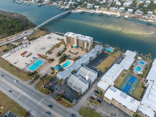 aerial view with a water view