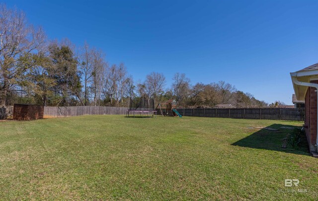 view of yard with a fenced backyard and a playground