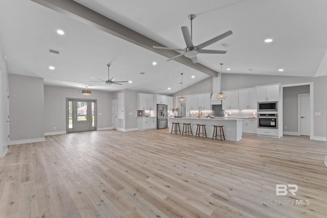 11341 Tall Timber Ln, Elberta, AL 36530 - living area with a ceiling fan, recessed lighting, light wood finished floors, and high vaulted ceiling