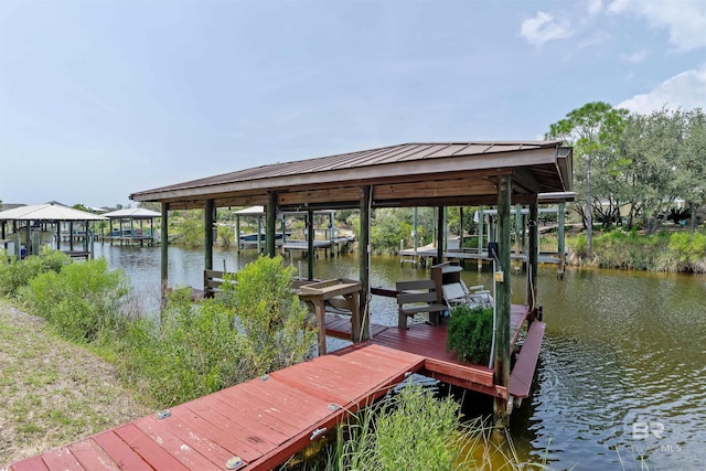 dock area featuring a water view