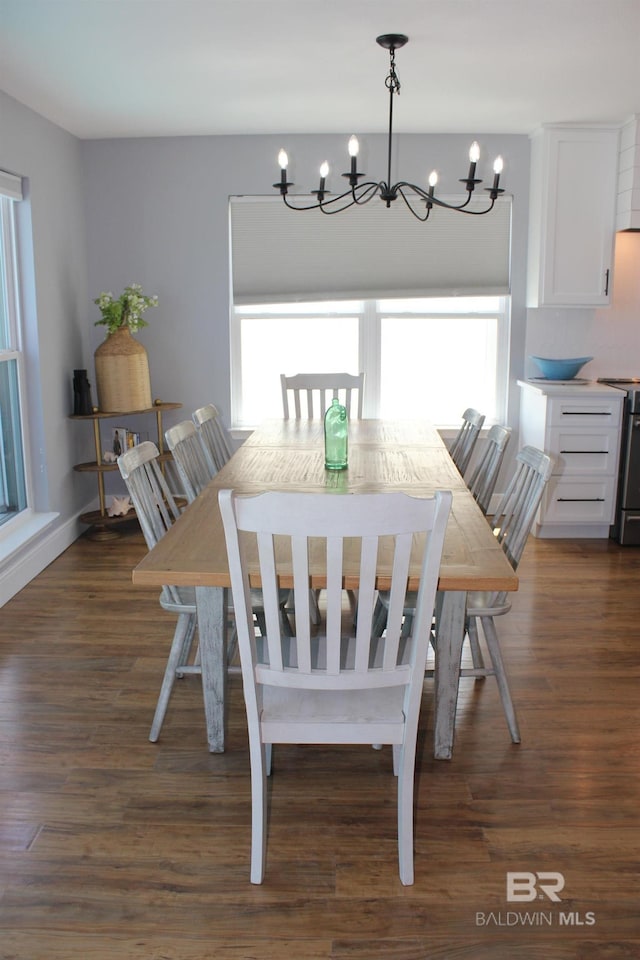 1757 W Beach Blvd, Gulf Shores, AL 36542 - dining room with healthy amount of natural light, a chandelier, and dark wood-type flooring