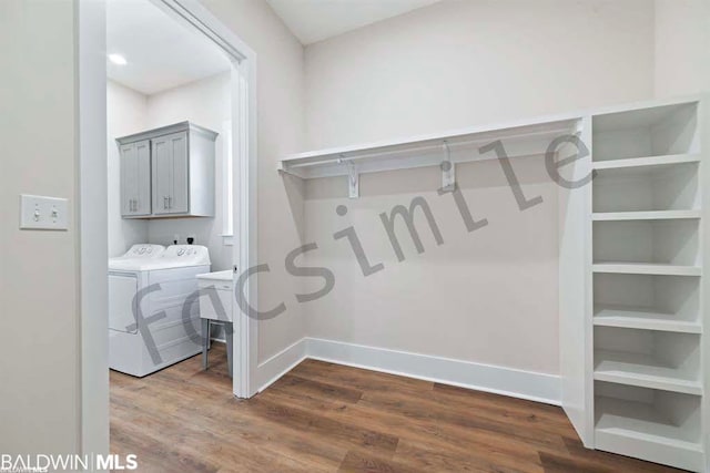 interior space featuring washer and dryer and dark wood-type flooring