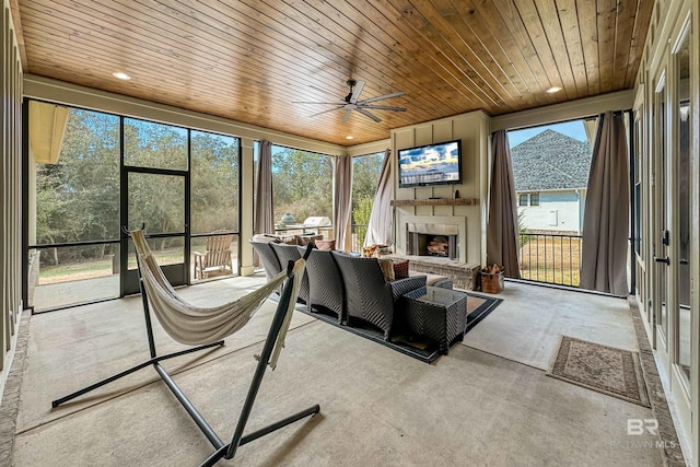 sunroom / solarium with wood ceiling