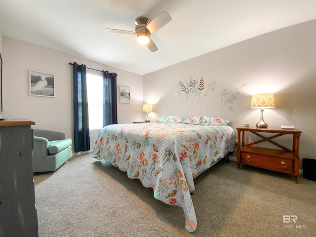 bedroom with carpet floors and ceiling fan