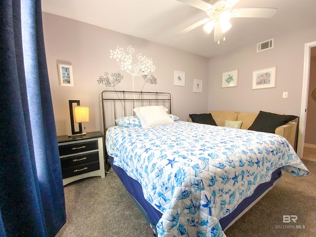 bedroom with carpet floors and ceiling fan