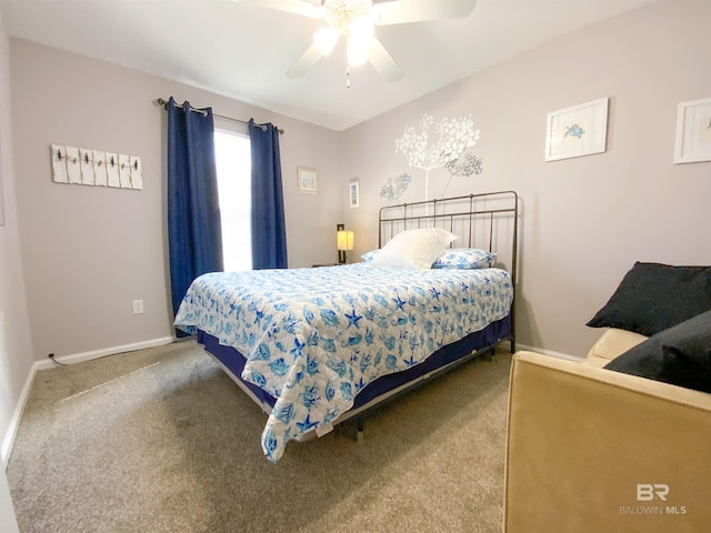 bedroom featuring carpet floors and ceiling fan